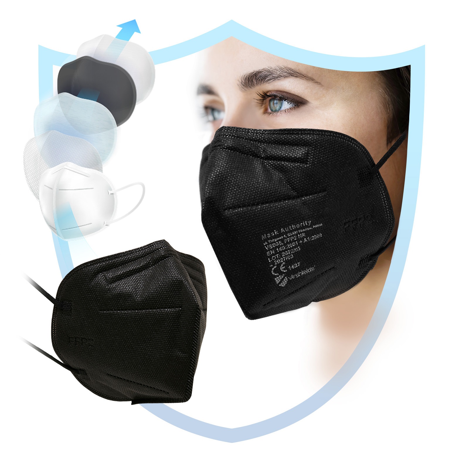 Atemschutzmasken FFP2 ohne Ventil CE1437
Angewandte Norm: WN 149:2001+A1:2009
Unterverpackt in 10 Stück
450 Stück im Karton
16 Kartons/Palette