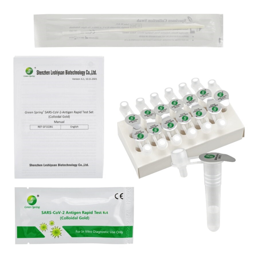 Verpackungsinhalt (verpackt mit 25 Tests):
- 25 X Abstrichtupfer
- 25 X Vorgefülltes Probenröhrchen mit Siegelverschluss und Troperspitzenkappe
- 25 X Testkassette in Folienbeutel mit Trockenmittel (einzeln verpackt)
- 1 X Röhrchenständer
- 1 X Gebrauchsanweisung ( 4-sprachig: DE,EN,FR,NL)
