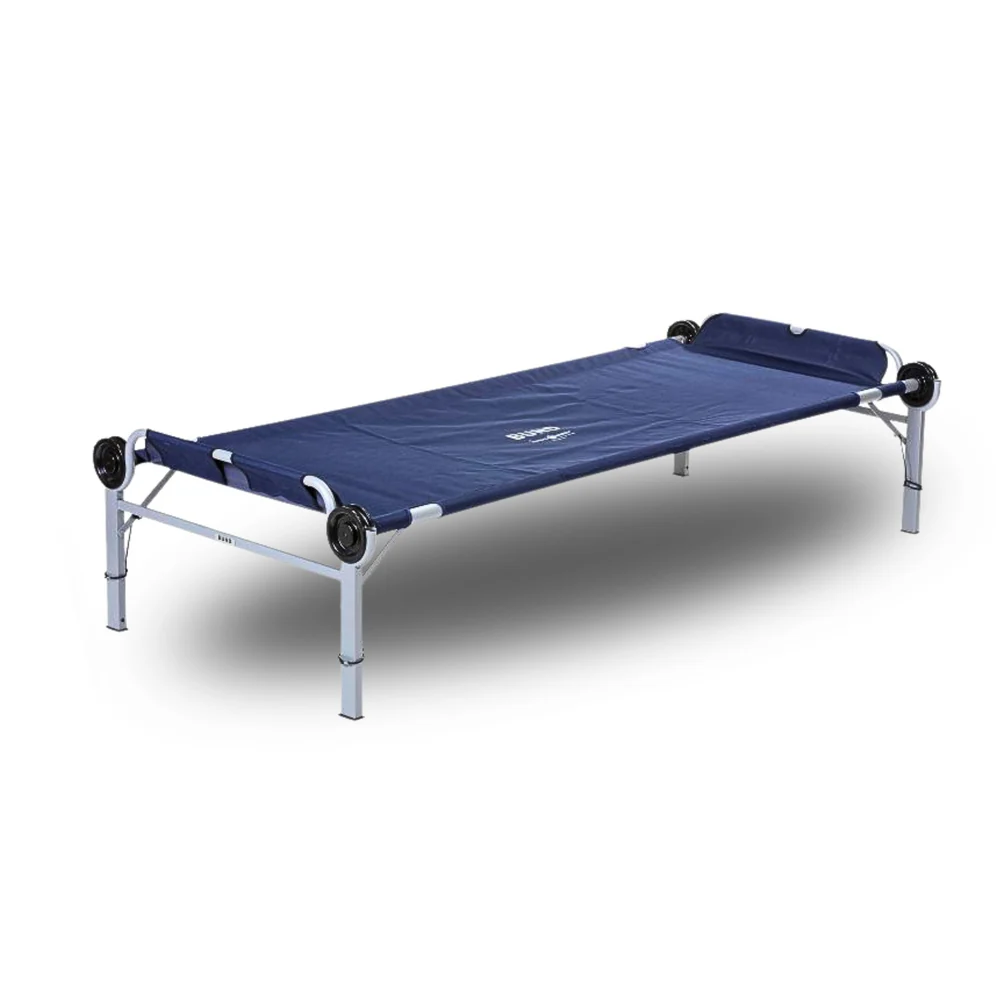 Gewicht 
19kg
Belastbarkeit 
227kg
Außenmaße

220cm L x 106cm B x 56cm H
Schlafbereich
212cm L x 90cm B
Höhe Bett
47cm
Maße Tasche
108cm L x 58cm B x 11cm H
Rahmen
pulverbeschichteter, rostabweisender Stahlrahmen
Stoff
900D Polyestermatte mit PVC-Beschichtung
Packmaß
109cm x 61cm x 13cm
Lieferumfang

2 Rahmenstücke
4 Außenstangen
2 Mittelstangen
4 Seitenstabilisatoren
4 Discs
1 blaue Polyestermatte
4 Fußpfropfen
1 blaue Tragetasche
2 Stapeladapter
1 Sicherheitsriemen